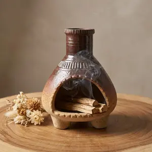 Palo Santo Holder -Mini Ceramic Incense Holder for Palo Santo Sticks - Palo Santo Holder for Gift-White Sage Holder for Meditation Decor (Brown-Fireplace)