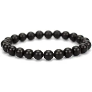 Natural Black Shungite Gemstone 8mm Round Beads Stretch Bracelet 7" Unisex