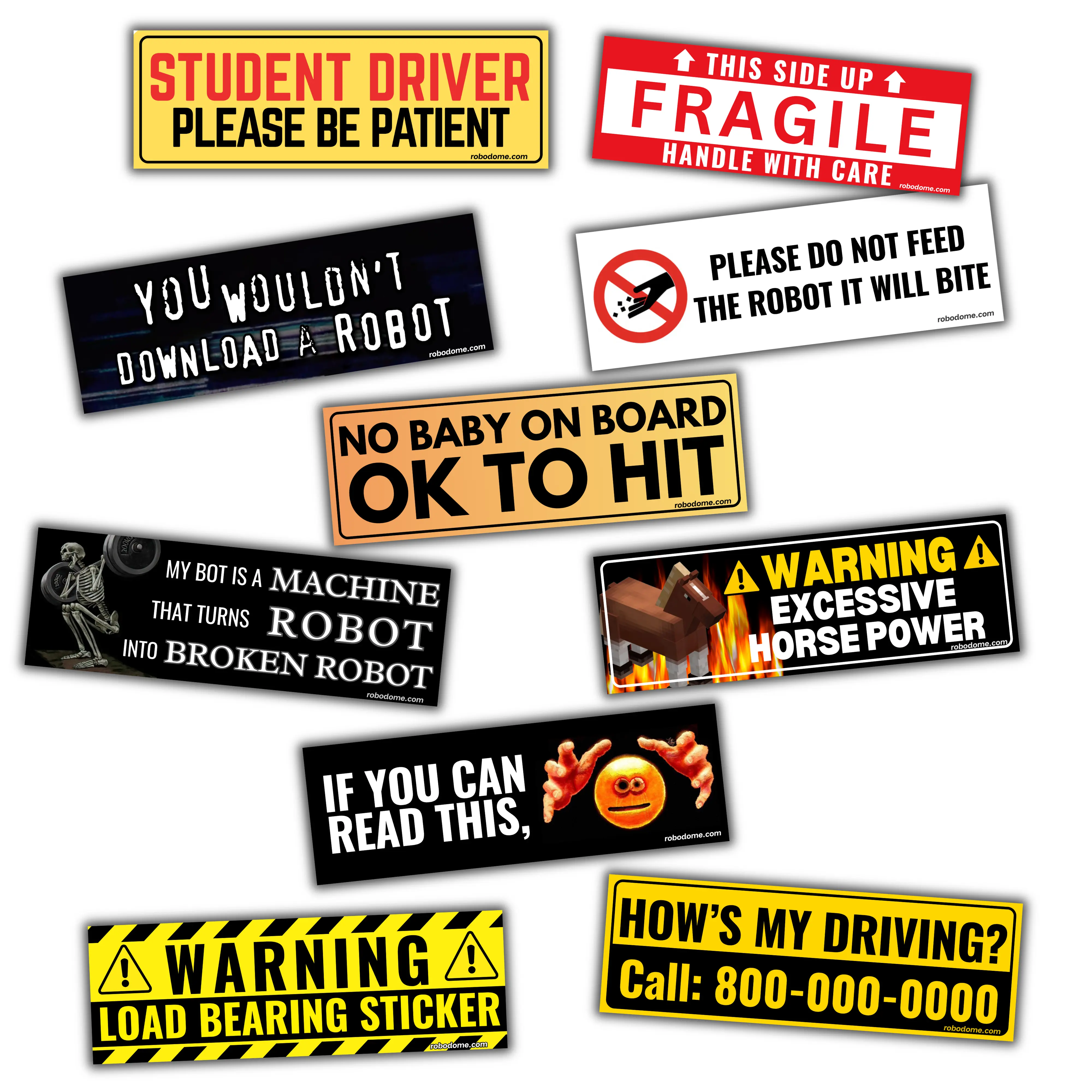 Pack of 10 Mini Bumper Stickers