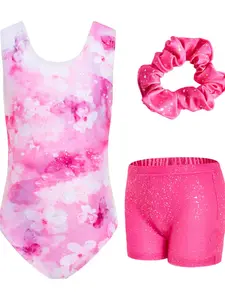 Girls' Teenage 3-Piece Set, Cute Sleeveless Bodysuit, Dance Sports Wear, Elastic Gymnastics, Comfortable and Stylish