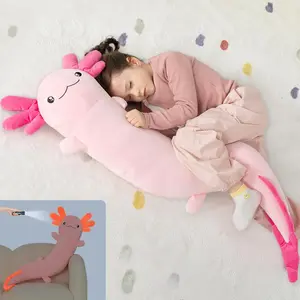 Tezituor Giant Axolotl Plush Body Pillow for Girls,Hot Pink Blue Green Axolotl Stuffed Animal for Kids Adults,Large Salamander Plush Glow in The Dark,Birthday Gift