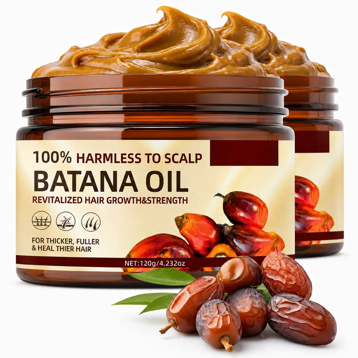 Pure Organic Batana Oil (Dr. Sebi Inspired) for Hair Growth with Coffee Extract & Rosemary - Thickening & Nourishing Treatment Hair Growth Serum Haircare Supplement Moisturizer Smooth Hydrate