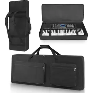 61 Key Piano Keyboard Case Bag 40.6''x6.1''x17'',Portable Padded Keyboard Gig Bag with Handles and Adjustable Backpack Straps with 4-Pocket for Keyboard Accessaries (Black)