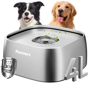 [Pawtners] All Stainless Steel Dog Water Bowl | 135oz Extra Large Capacity No-spill,Slow drinking design reduces gulping and vomiting. Non-slip base prevents tipping and shaking. Rustproof, wateproof，Shock-resistant, durable, and easy to clean.
