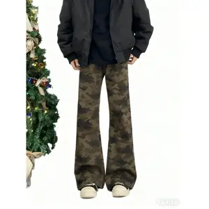 Men’s Camouflage Straight Wide Leg Work Pants - Summer American Retro Vintage Denim Casual Pants