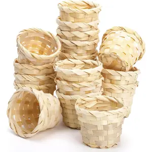 Fasmov 20 Pack Mini Bamboo Woven Baskets, 2.4 x 3 Inch Mini Wood Wicker Storage Bins for Desktop Organization, Round Flower Baskets, Clutter Organizer Basket, Tiny Woven Basket for Crafts