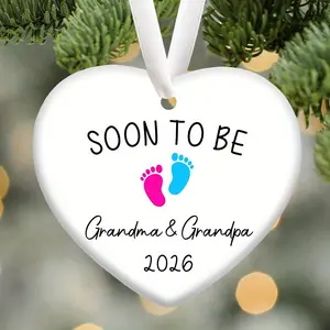 Soon To Be Grandma and Grandpa 2026, Ceramic Expecting Baby Ornament, Pregnancy Announcement Gift for Family, Ceramic Christmas Expecting Baby Ornament, Merry Christmas Coming Soon See You in 2026, Best Gift for Expectant Grandparents