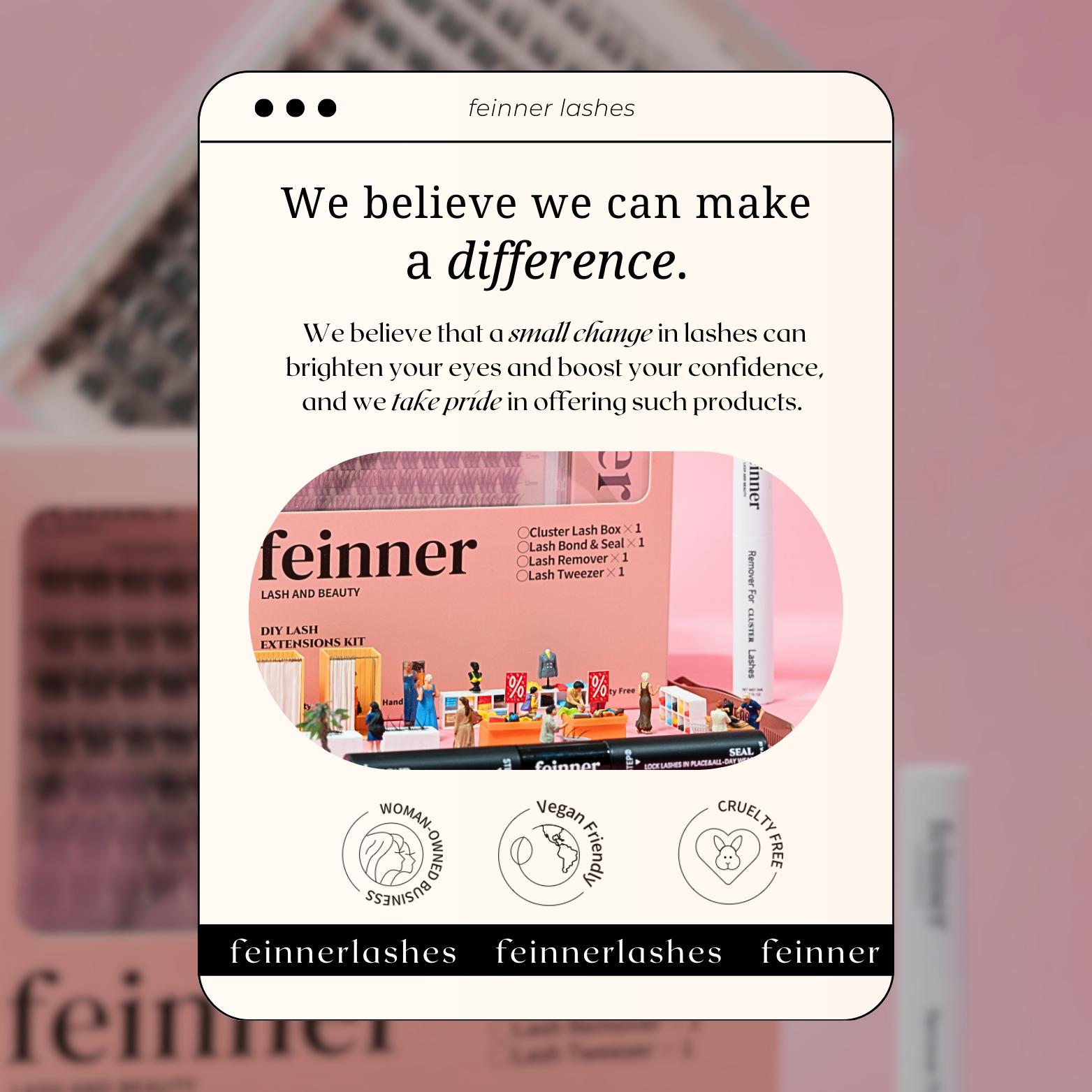 Feinner DIY Lash Cluster Kit Invisible Soft Band Long Lasting Waterproof Bond Seal Remover Natural Eyelashes for Salon Quality at Home Must-Have Cluster Pure Clean Look