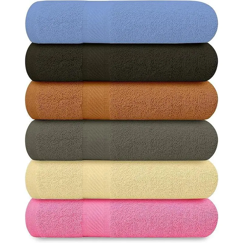 100% Cotton Bath Towels - 27x54inch - Pack of 6 Shower Towels - Lightweight, Thin, Premium, Super Absorbent Bathroom Towels (Multiple Colors)