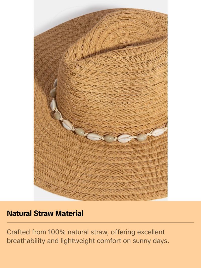 Fame Shell Beaded Wide Brim Straw Hat