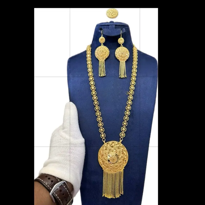 24k gold plated long necklace set