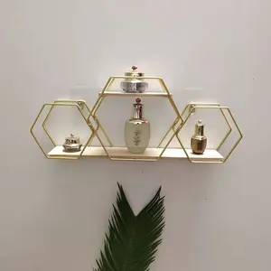 1pc Modern Metal Wall-Mounted Storage Shelf - Hexagonal Geometric Design, No Assembly Required, Multiple Compartments for Bedroom, Living Room, Dining Room, Corridor Decor, Floating Shelf, Contemporary Style, Metal Material, Lacquered Finis