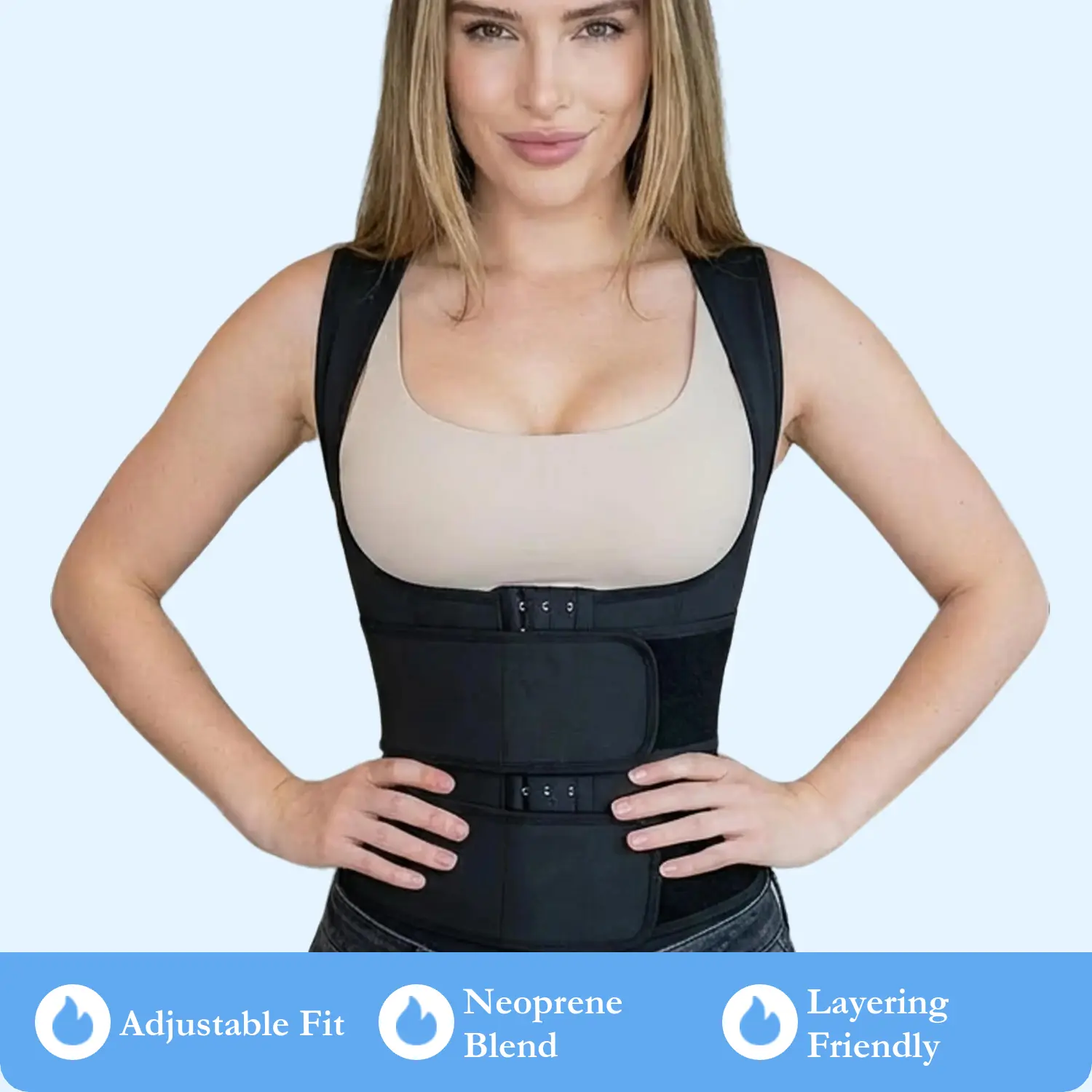 Women's Sleeveless Neoprene Adjustable Strap Activewear Vest - Secure Fit, Steady Support, Postpartum Body Shaper for Gym, Everyday Apparel - Outdoor Sporty Chic Comfortable Sportswear Coordinates with Shorts, Leggings, Pants, Hoodie, Jackets, Joggers
