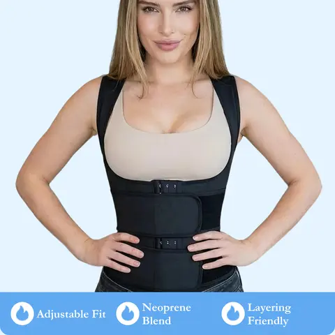 Women's U-Neck Sleeveless Neoprene Activewear Vest - Adjustable Strap, Secure Fit, Steady Support Fabric, Everyday Use, Postpartum Body Shaper for Gym, Running