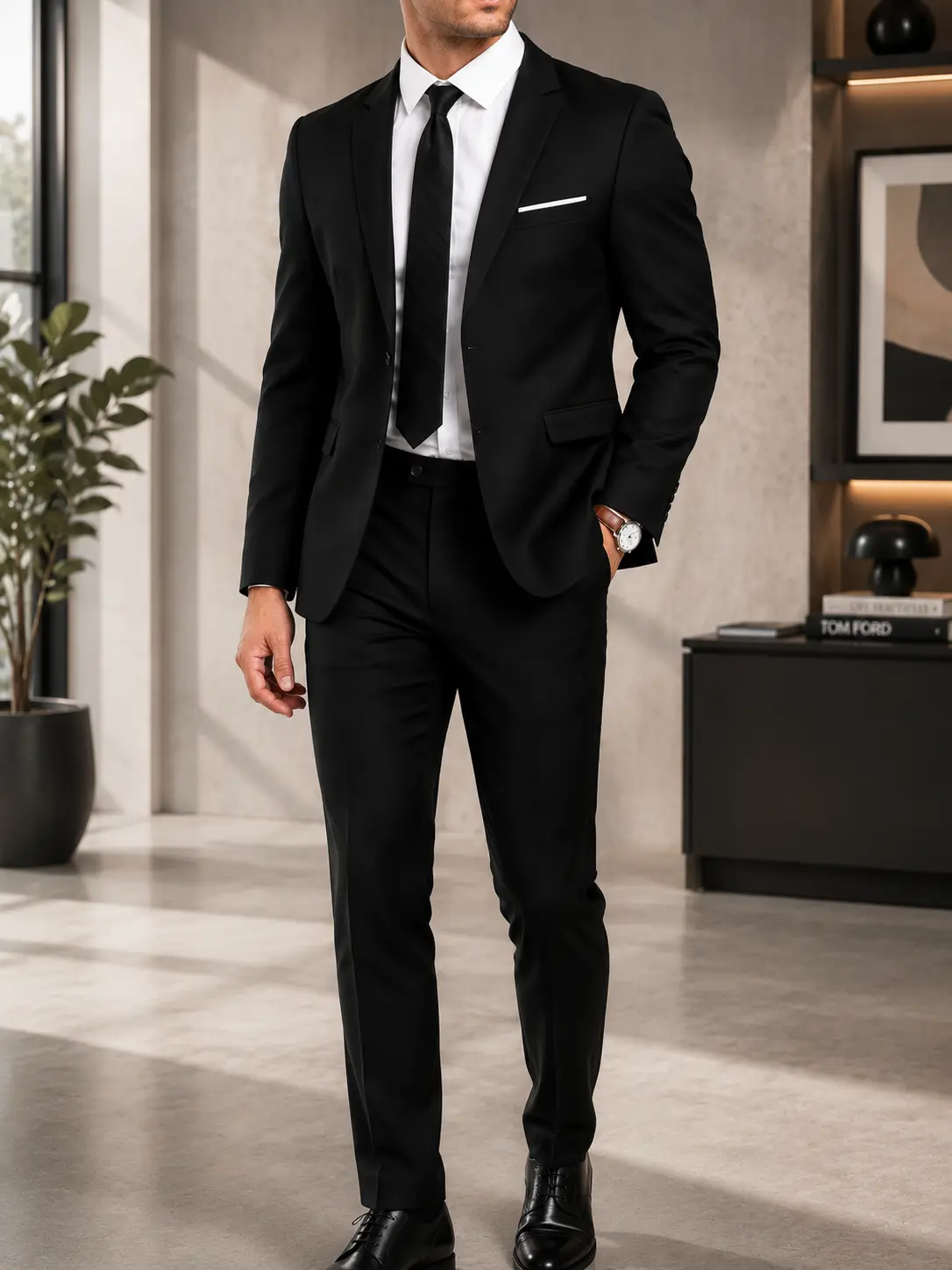 Men's Slim Fit Suit Set 2 Piece Business Formal Tuxedo Blazer & Pants Classic Black Wedding Party Prom Suit for Men