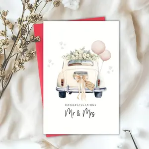 Elegant Wedding Congratulatory Card "Congratulations Mr. And Mrs." Wedding Car Card, Wedding Day Congratulatory Card, Newlywed Romance Card, Bridal Gift Event, Engagement Or Wedding Gift, Wedding Invitation