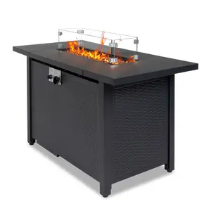 43 Inch Propane 2-in-1 Gas Fire Pit Table, 50,000 BTU Outdoor Gas Fire Table with Waterproof Cover, Glass Windscreen, Volcanic Stone, For Outdoor, Patio, Backyard