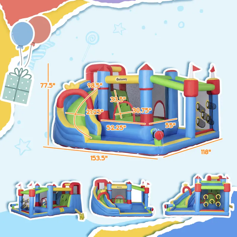 #tiktokshopbacktoschool Outsunny 5/6/8-in-1 Summervibes Inflatable Water Slide Kids Bounce House with Splash Pool Climbing Wall Air Pump Water Cannon Slide Trampoline Multifunction Durable Outdoor Backyard Fun #tiktokshopbacktoschool Outsunny 5/6/8-in-1 Summervibes Inflatable Water Slide Kids Bounce House with Splash Pool Climbing Wall Air Pump Water Cannon Slide Trampoline Multifunction Durable Outdoor Backyard Fun
