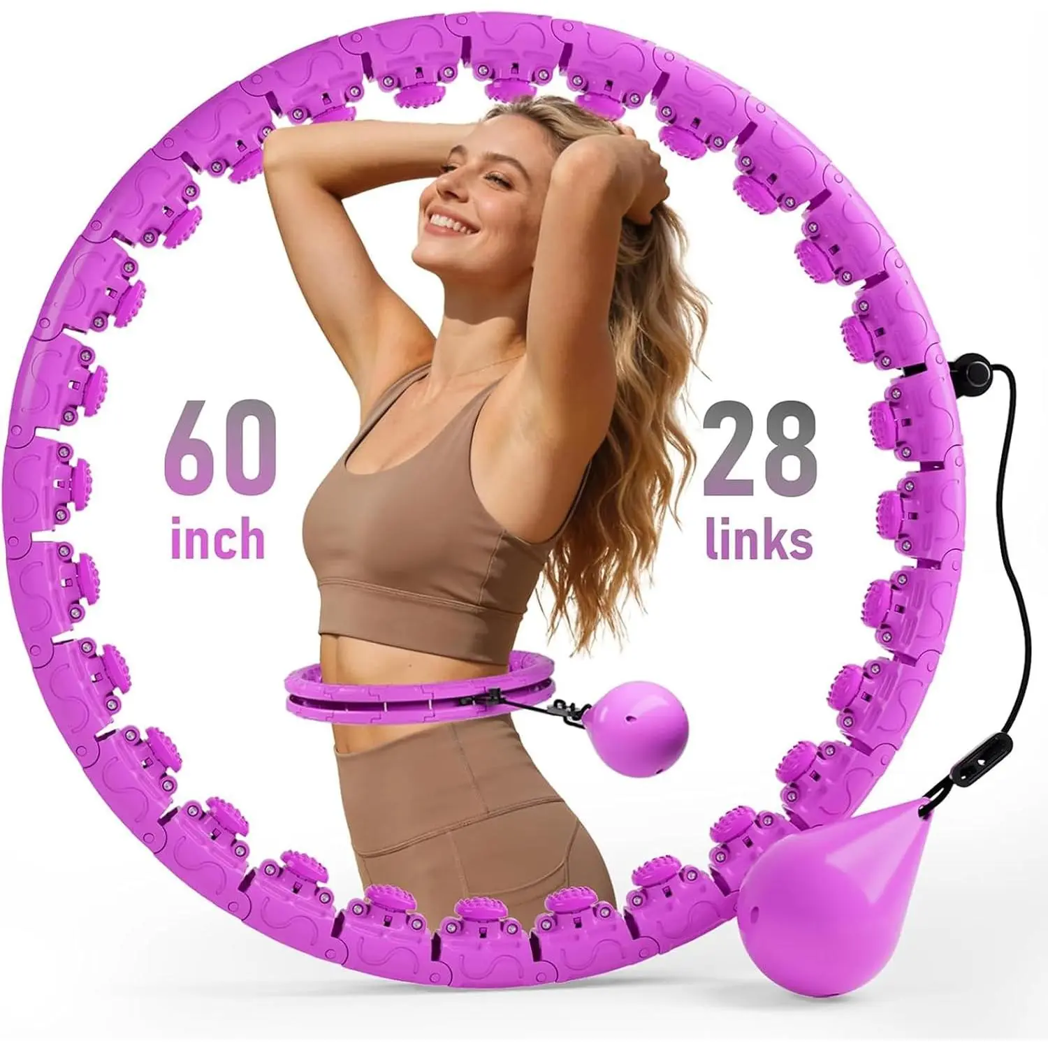 Women Beginners' 2-in-1 Adjustable Infinity Fitness Hoop - Durable Hard ABS Plastic, 28 Detachable Links, 30–60in Waist Fit, Suitable for Living Rooms, Yds