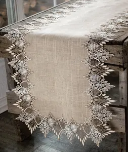 Linens Art And Things - Neutral Earth Tone Beige Lace Table Runner, Dresser Scarf