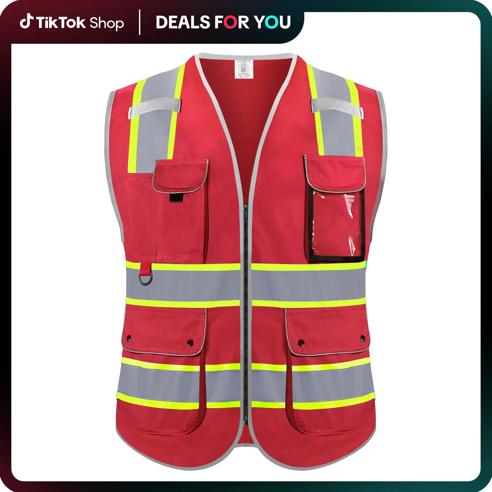 Reflective Mesh Safety Vest for Men Women with 8 Pockets and Zipper Front High Visibility Mesh Vest Hi Vis Construction Work Vest,Meets ANSI/ISEA Prot