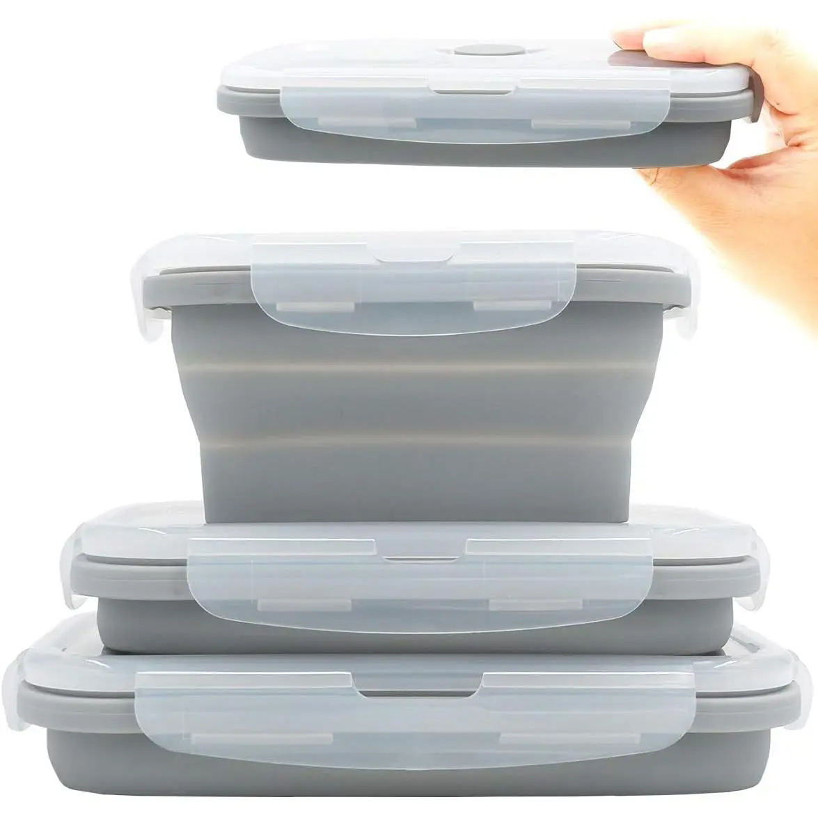 Collapsible Silicone Lunch Bento Box with Airtight Lid, Portable Tableware Food Storage Container for Outdoor Picnic, Space-Saving, Microwave-Dishwasher-and-Freezer Safe