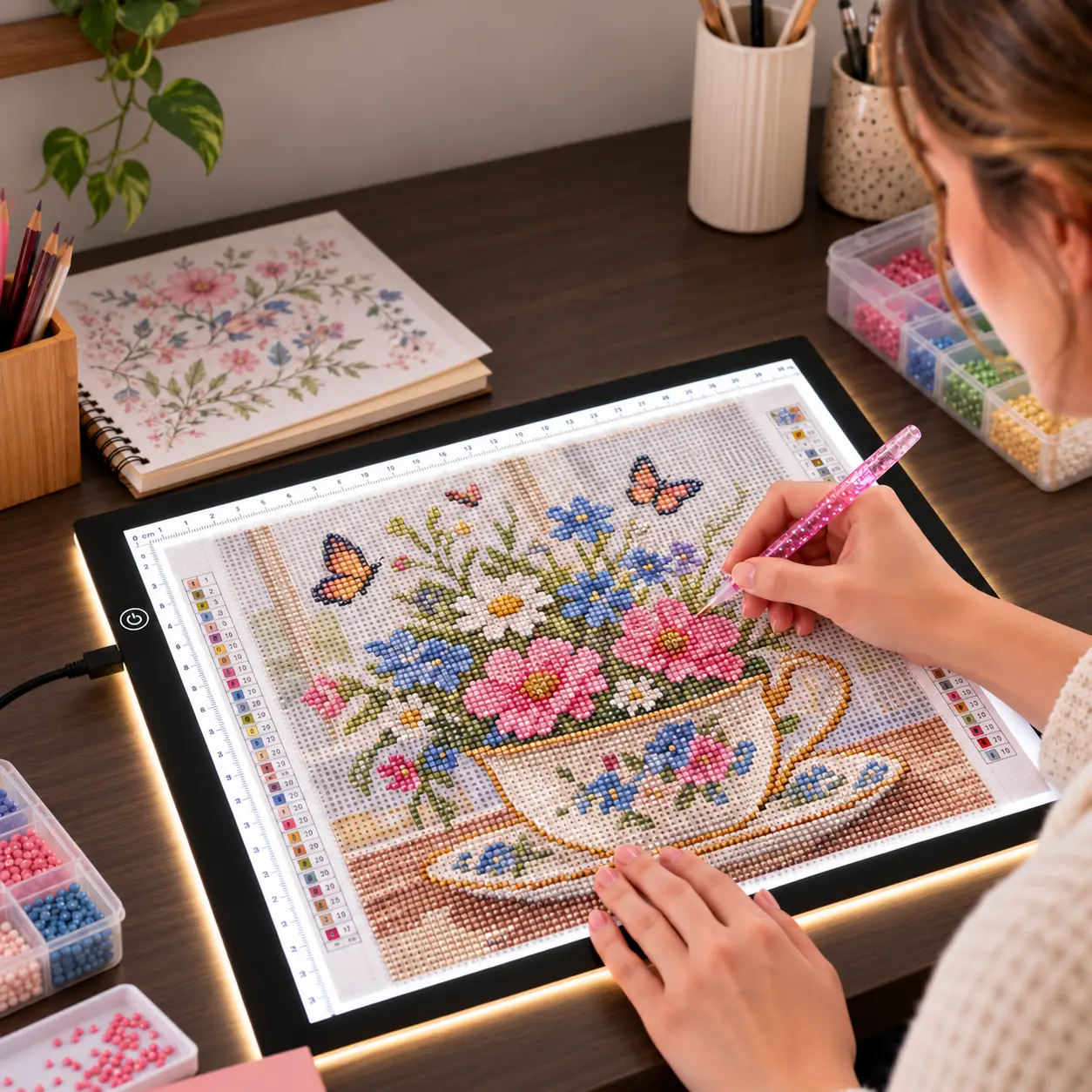 A3 LED Light Board 47×35cm LED tracing light pad with 3-level dimming, LED Drawing Board USB powered-Non rechargeable.Light Pad for diamond art, copy board sketch tracing & handmade crafts, portable for home art creation.