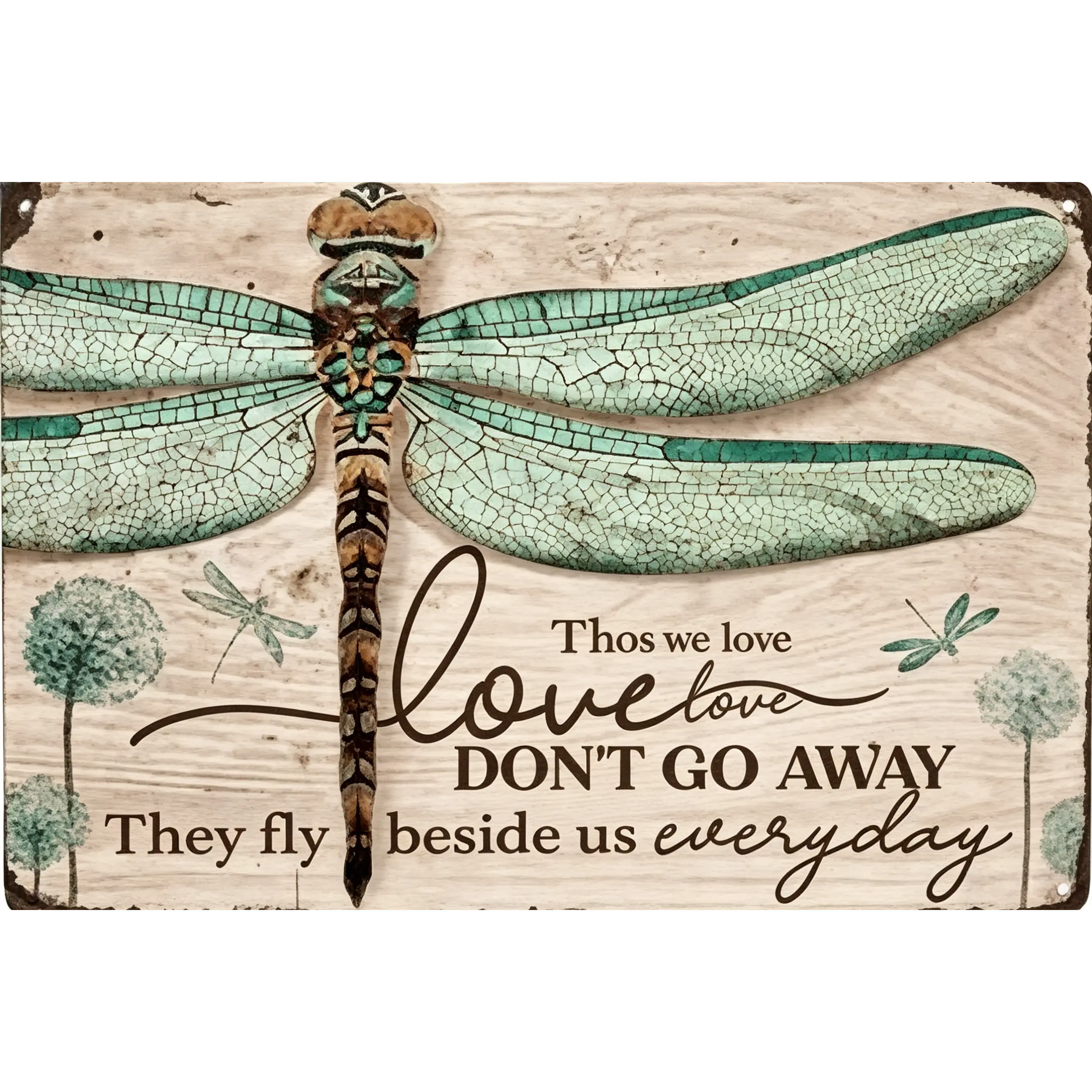Vintage Dragonfly Memorial Rectangular Aluminum Sign, 12x8in/11.81x7.87in Universal Rustic Family Sympathy Wall Decor, Easy-Mount Inspirational Quote Home Plaque, US Local Shipping Casual Gift Item