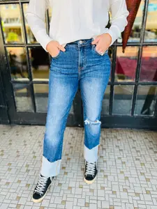 Haley - HIGH RISE WIDE - CUFFED STRAIGHT JEANS