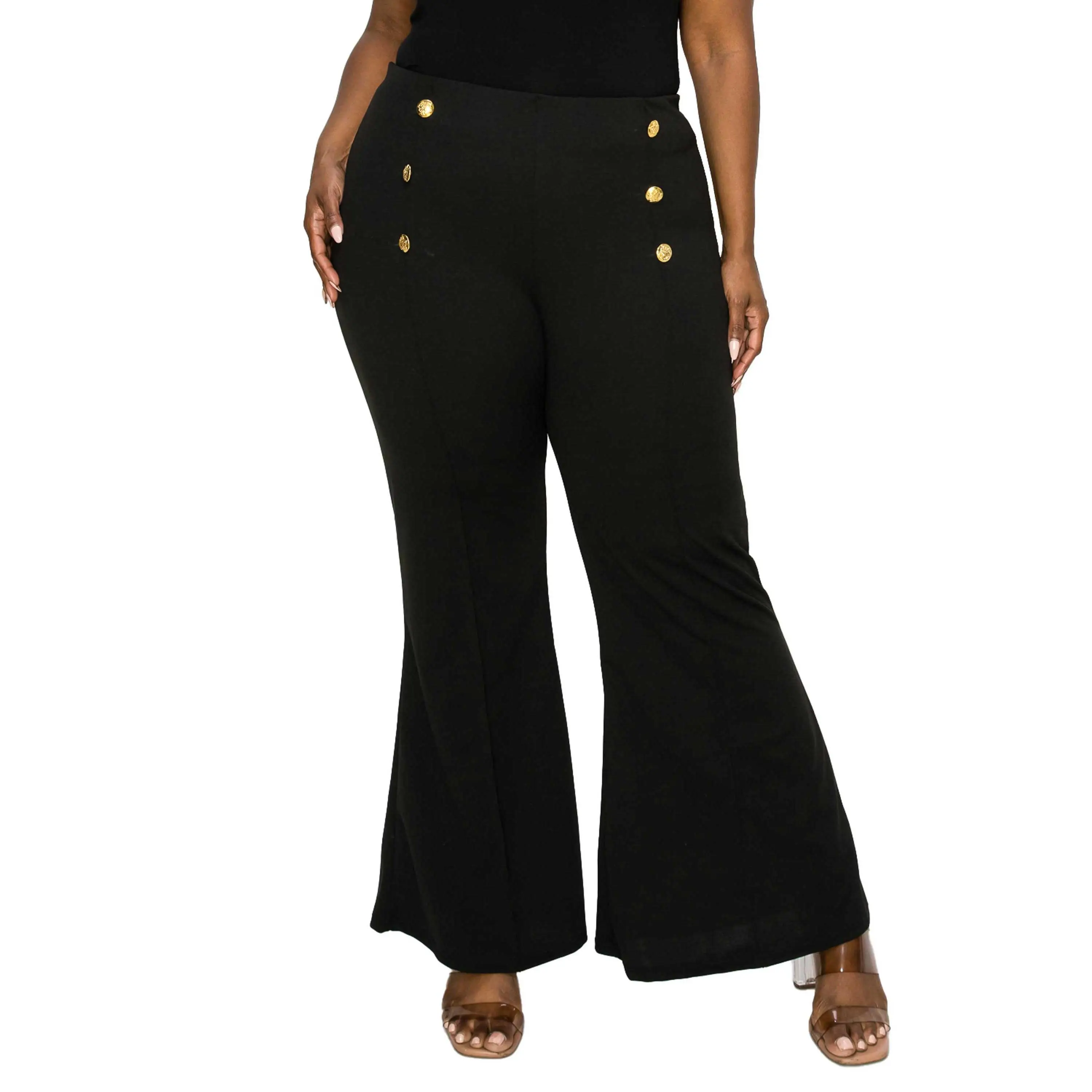 High Waisted Button Detail Flare Pants High Waisted Button Detail Flare Pants