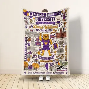 I graduated！Custom Western Illinois University Graduation Blanket, Leathernecks Campus Icon Throw Blanket, "David Williams" Personalized Grad Gift