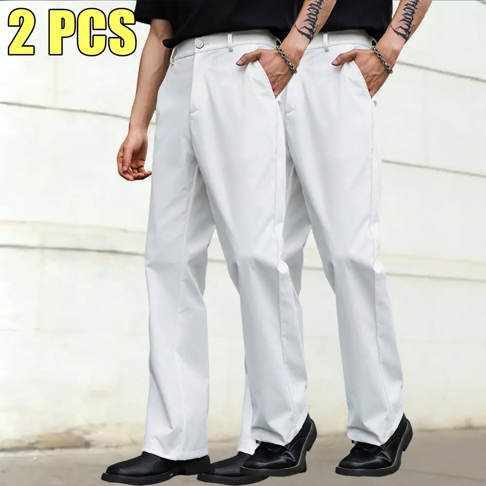 Men’s solid-color straight dress pants—loose, versatile long trousers that create a taller, slimmer look. Comfortable, minimalist solid-color dress pants for commuting, suitable for everyday work, business, commuting, and home leisure.