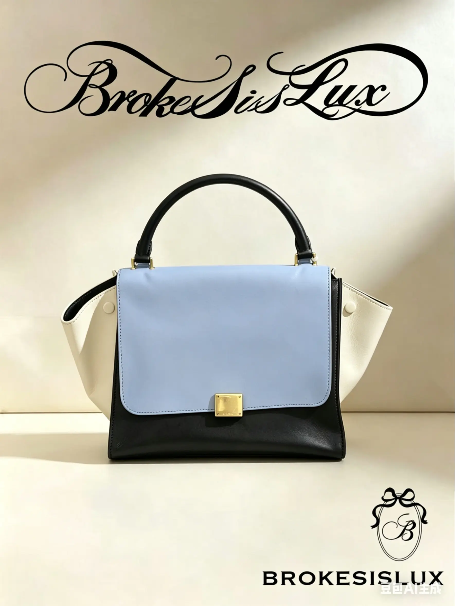 Pre-owned Celine Trapeze 2 Color Leather Top Handle Tote Bag, Color Blocking Design, Detachable Adjustable Strap, Anti Tarnish Plating (Convertible to Crossbody Use)
