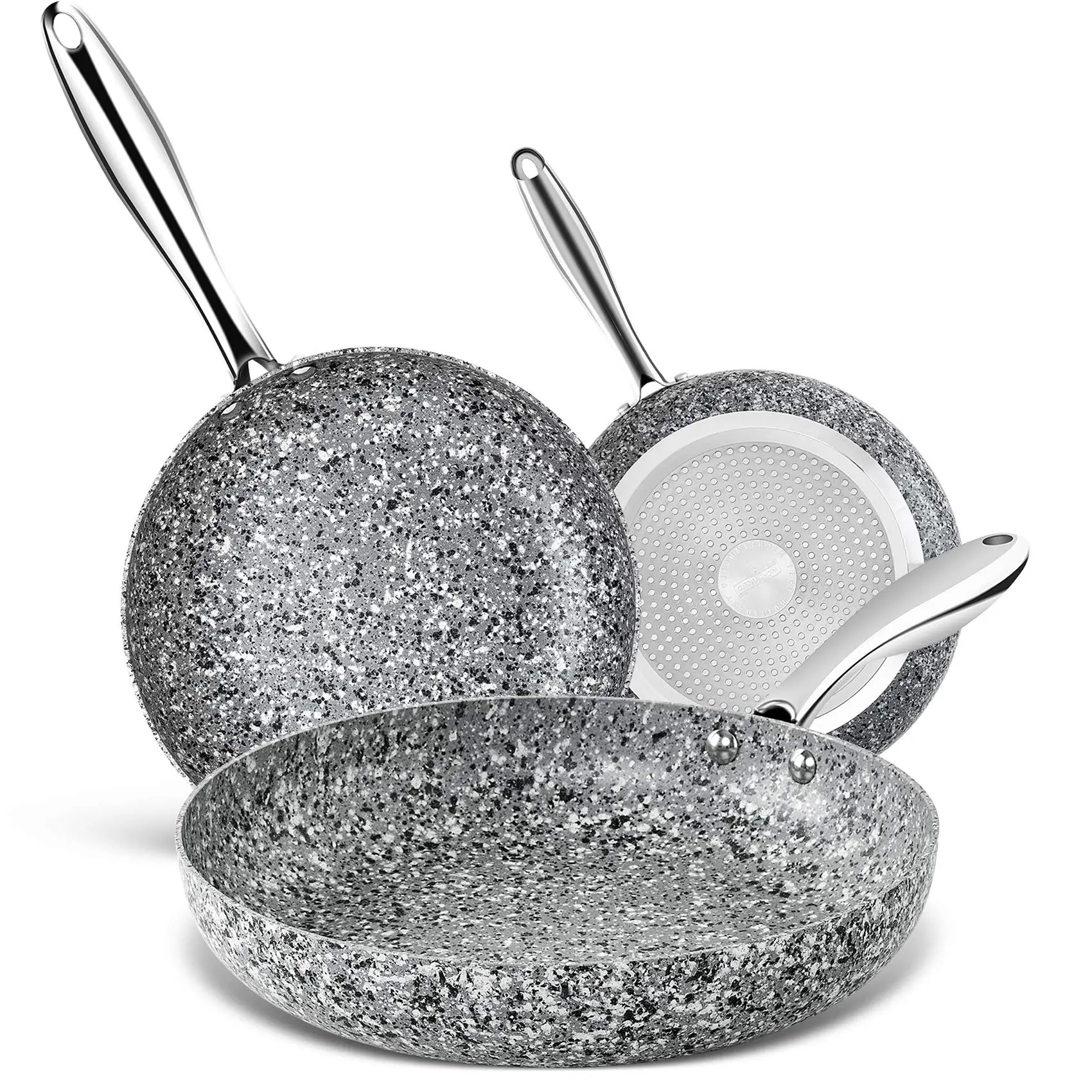 MICHELANGELO Granite Nonstick Frying Pan Set, Induction Compatible Skillet Set, 8/9.5/11 Inch