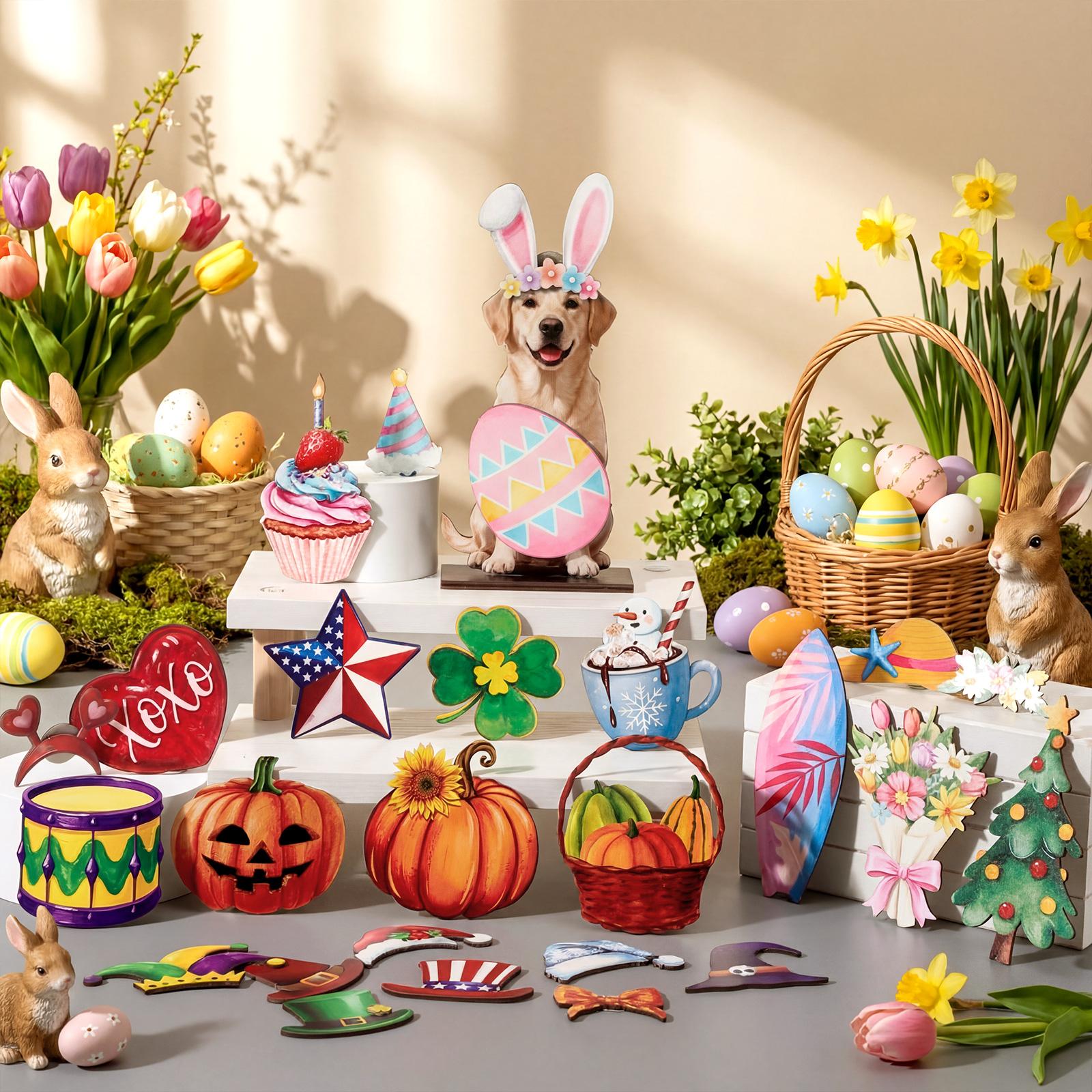 Cute Animals Sign Gift Cat Wooden Sign Desk Decor Golden Retriever Cat Labrador Dachshund Highland Cow Interchangeable Ornaments with Magnet Detachable Hats for Summer Holiday Seasonal Birthday Party, Gift for Pet Owning Families and Animal Lovers Cute Animals Sign Gift Cat Wooden Sign Desk Decor Golden Retriever Cat Labrador Dachshund Highland Cow Interchangeable Ornaments with Magnet Detachable Hats for Summer Holiday Seasonal Birthday Party, Gift for Pet Owning Families and Animal Lovers