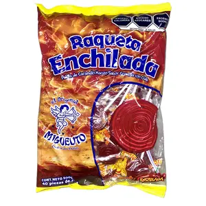 RAQUETA ENCHILADA - PALETAS DE CARAMELO SABOR GROSELLA CON CHILE - 40 LOLLIPOS - 20 GRAMS EACH - PRODUCT OF MEXICO