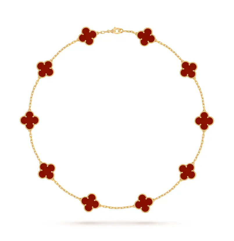 Pre-owned Van Cleef & Arpels Vintage Alhambra necklace, 10 motifs, 18K yellow gold, carnelian，non full set