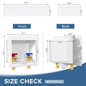 Press Washing Machine Outlet Box with Center Drain, 1/2 Inch Press x 3/4 Inch MHT, Washer Faucet Recessed Box, Laundry Washer Valve Outlet Box