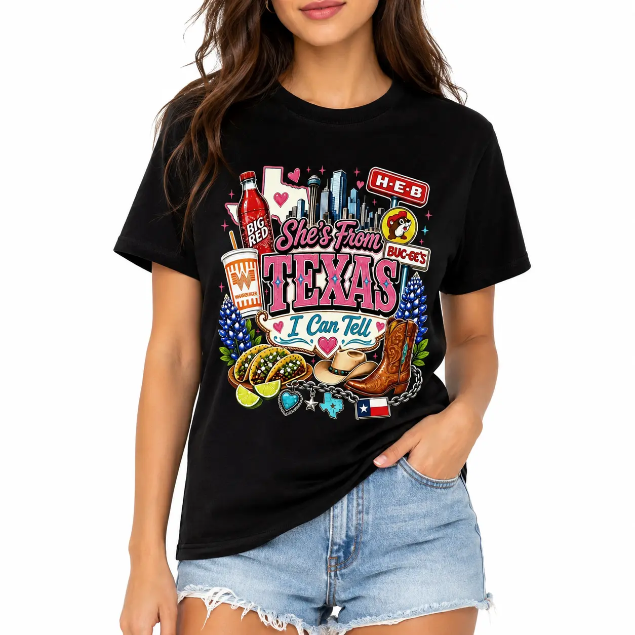 Vintage She's From Texas I Can Tell Big Red Shirt, Retro She's From Texas Western Shirt, Basketball Fan Shirt, Game Day Shirt, Full Colors, Full Sizes S-3XL Breathable Breathable