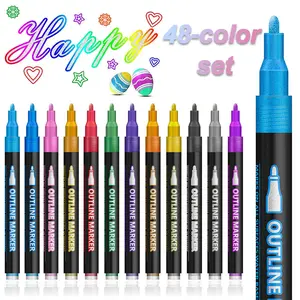 24/36/48 Color Dual Line Contour Pen Set, Holiday Handwriting Style, Glitter Metallic Colors, Ideal for DIY Notebooks, Christmas Cards, Creative Markers, Colored Markers Set