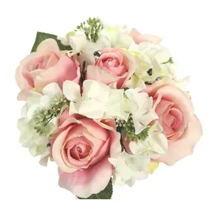 Admired By Nature 9-Stem Decorative Floral Artificial Rose & Hydrangea Mixed Bouquet - Blush Romantic, Hassle-Free Centerpiece for Weddings, Table Displays (GPB8359-BLUSH)