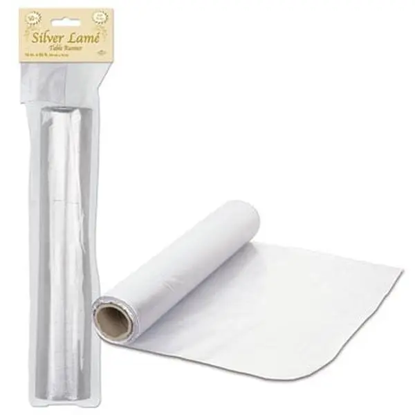 Silver Lamé Fabric Rectangular Table Runners - Pack of 6, for Celebration, Wedding Tables