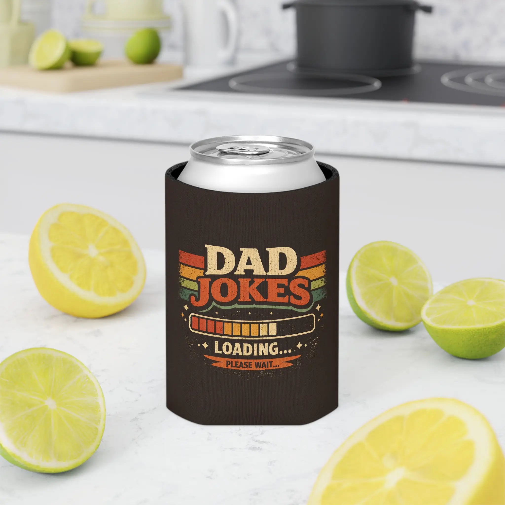 Dad Jokes Loading Lightweight Regular Can Cooler - Retro Striped Daddy-Themed Funny Beer Koozie