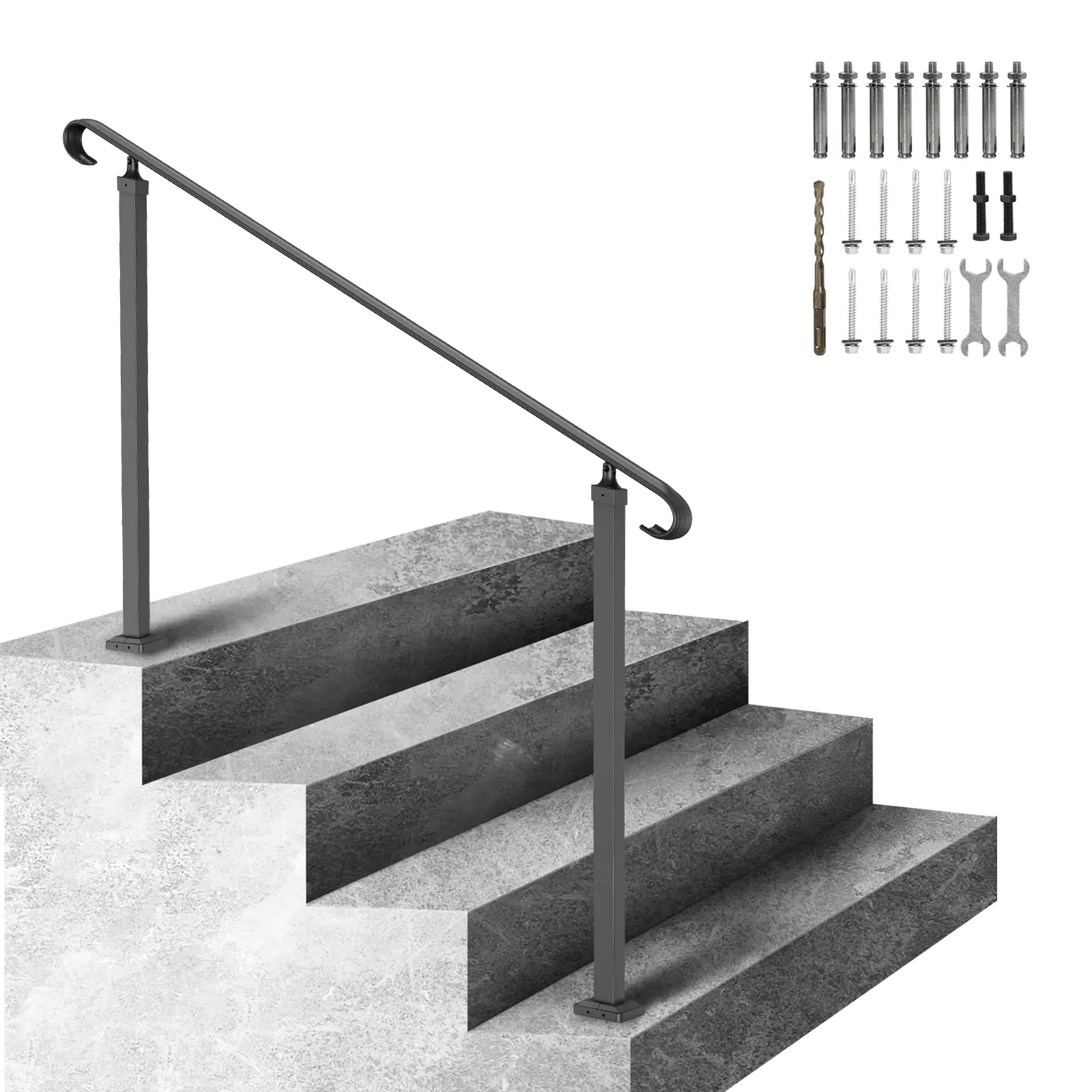 【Summerfinds】VEVOR Handrails for Outdoor Steps,Fit 3-5 Steps Outdoor Stair RailingWrought Iron HandrailFlexible Front Porch Hand RailBlack Transitional Hand railings for Concrete Steps or Wooden Stairs