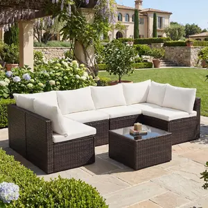 7 Pieces Outdoor Sectional Furniture，Wicker Patio sectional Furniture Sets，All-Weather Rattan Sectional Sofa Conversation Set with Coffee Table and Washable Couch Cushions Covers Outdoor Sectional Furniture, Rattan & Wicker Modern