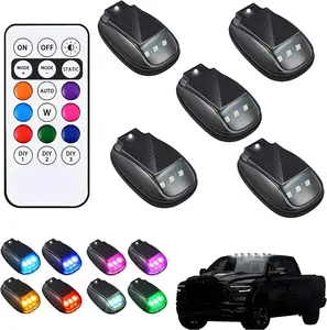5PCS Solar Cab Lights for Truck, 2026 New Solar Car Roof RGB Strobe Light, No Drill Solar Powered Cab Lights, with Remote Control, Vibration, for Truck SUV Rvs (5PCS)
