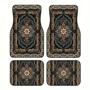 ‌Antique Persian Car Floor Mats Set of 4 Thick Pile Non Slip Car Carpets Luxury Auto Accessories for All Vehicle Types Easy Clean Interior Decor‌