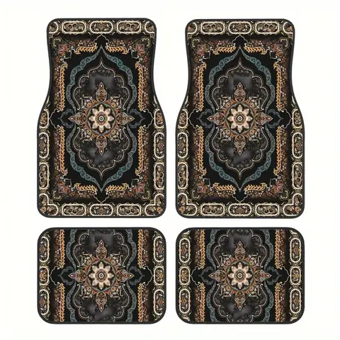 ‌Antique Persian Car Floor Mats Set of 4 Thick Pile Non Slip Car Carpets Luxury Auto Accessories for All Vehicle Types Easy Clean Interior Decor‌ Car Foot Mats