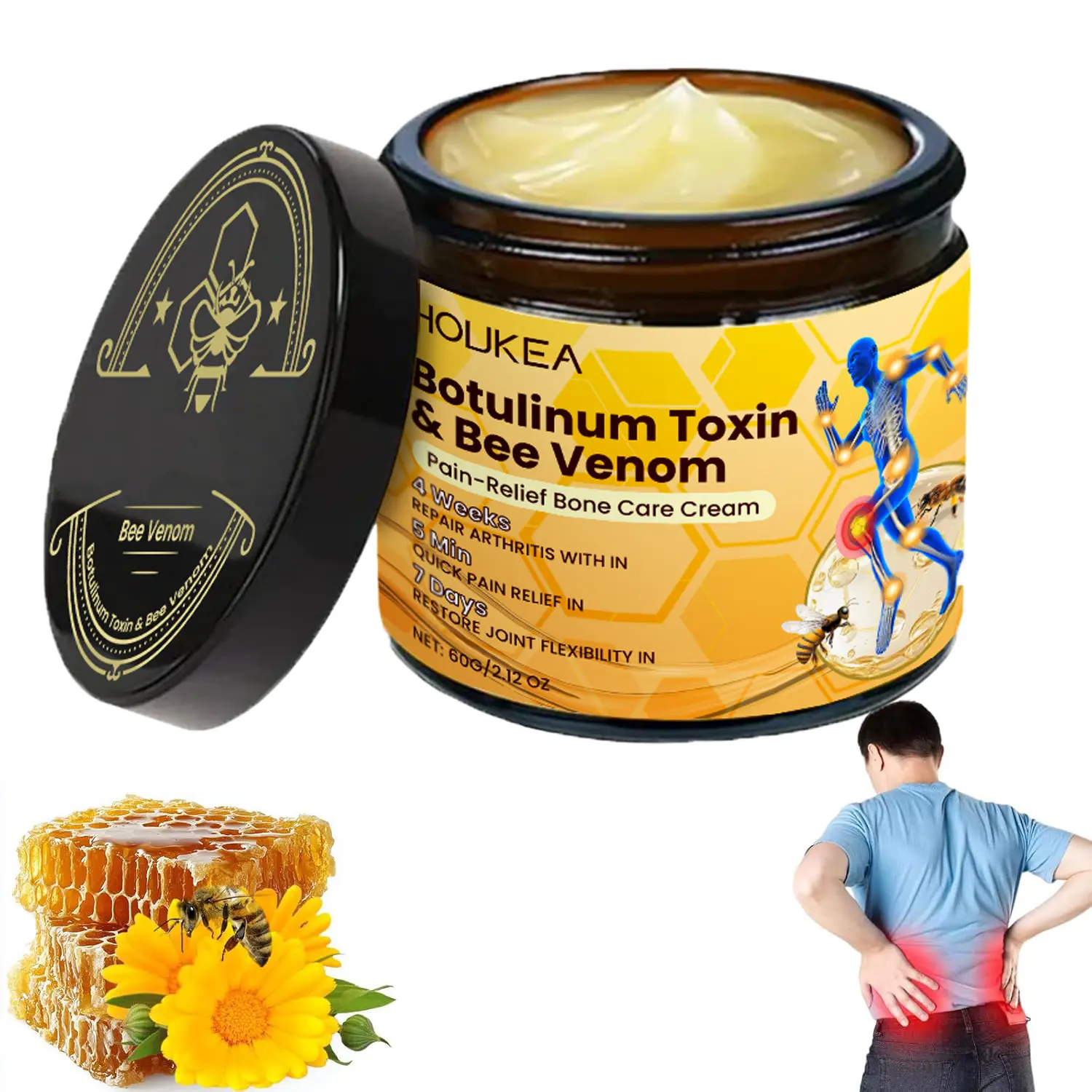 Botulinum Toxin & Bee Venom-Relief Bone Healing Cream, Professional Bee Venom Cream, Natural Joint Relief Gel, for Neck,Waist,Back Hand Feet and Leg - 2.11OZ