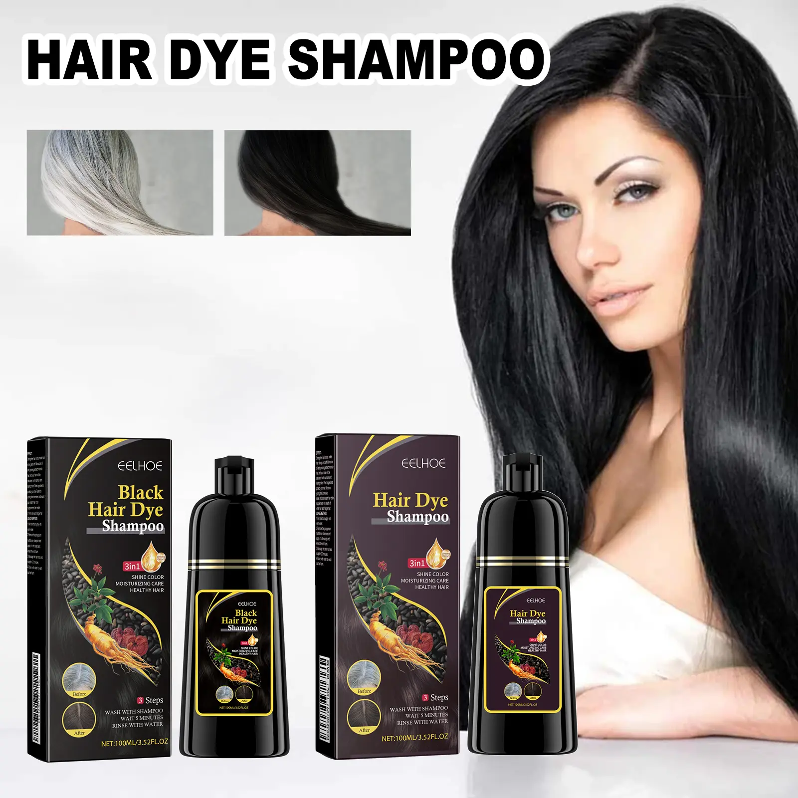 Polygonum Multiflorum Darkening Shampoo for Anti-Hair Loss, a Thickening Formula to Nourish Roots and Restore Shine Color, Scalp Care